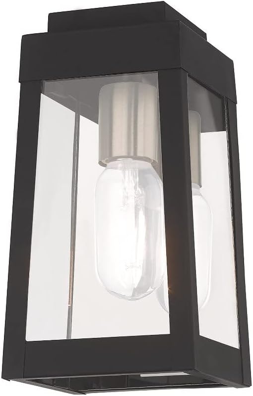 Livex Lighting 20851-91 Oslo - 9.5" One Light Outdoor Wall Lantern, Brushed Nickel Finish with Clear Glass,Silver | Lumora