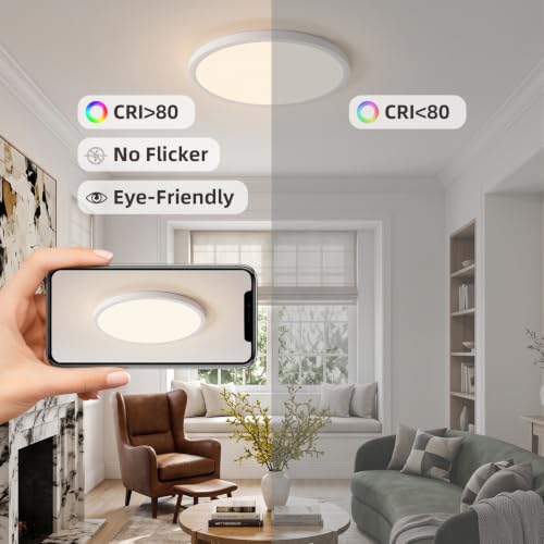 15.8Inch 2PK White LED Flush Mount Ceiling Light,32W,3480LM,3CCT Selectable