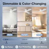 52” Smart Low Profile Ceiling Fans with Light Remote,Wood,Flush Mount,White