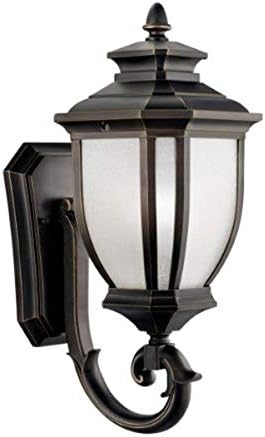 Kichler Salisbury 19.25" 1 Light Outdoor Wall Light with White Linen Glass in Rubbed Bronze
