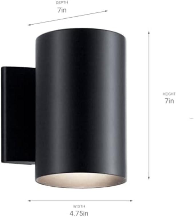 Kichler Cylinders 7" Outdoor Wall Sconce in a Black, 1-Light Exterior Wall Light, Cylinder Fixture, (7" H x 5" W) | Lumora