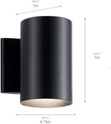 Kichler Cylinders 7" Outdoor Wall Sconce in a Black, 1-Light Exterior Wall Light, Cylinder Fixture, (7" H x 5" W) | Lumora