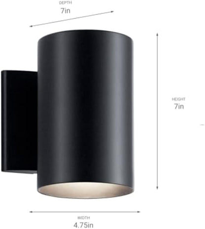 Kichler Cylinders 7" Outdoor Wall Sconce in a Black, 1-Light Exterior Wall Light, Cylinder Fixture, (7" H x 5" W), 9234BK (Pack of 2)