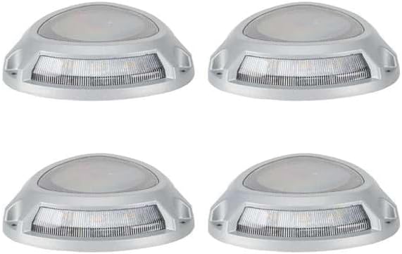 Step Light with Motion Sensor, Set of 4 Driveway Lights, Grey Cast Aluminum, 25 Lumen Solar Lights for Outdoor Steps, Patio, Boat Dock, Pool Deck, Pathways