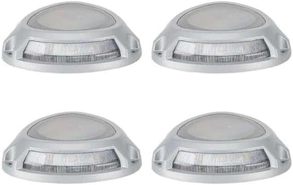 Step Light with Motion Sensor, Set of 4 Driveway Lights, Grey Cast Aluminum, 25 Lumen Solar Lights for Outdoor Steps, Patio, Boat Dock, Pool Deck, Pathways