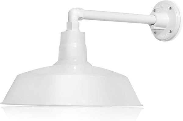 14in. White Outdoor Gooseneck Barn Light Fixture with 13in. Long Extension Arm - Wall Sconce Farmhouse, Vintage | Lumora