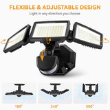 LED Security Lights Motion Sensor Light Outdoor, 7000LM, 6500K, Waterproof, Flood Light Outdoor Motion Detector with Adjustable 3 Head, Hardwired Wall Light for Entryway, Yard, Garage