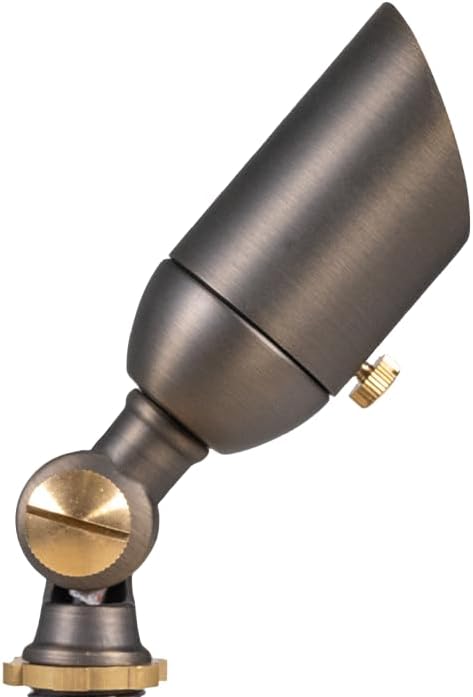 VOLT 12V Brass Mini Outdoor Spotlight (Bronze) with 2W 2700K Warm White 175 Lumen MR8 LED Bulb for Low Voltage Landscape Lighting of Yard, Lawn, Garden, Patio, Trees & House