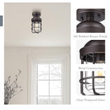 Emliviar Oil Rubbed Bronze Finish 11.1" Semi Flush Light Fixture for Indoor, Farmhouse Semi Flush Mount Ceiling Light with Clear Tempered Glass Shade, GE255LF ORB