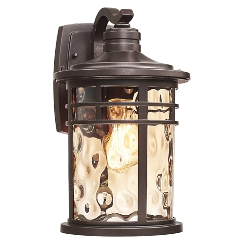 Darkaway Outdoor Wall Light Fixture,14.57inch Large Outside Porch Lights Wall Mounted Amber Ripple Glass Modern Exterior Waterproof Wall Sconce Lighting for House Front Door Garage