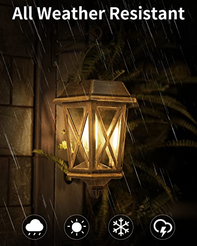 Solar Lantern Outdoor Waterproof, Metal Solar Lights Outdoor with Clear Glass, LED Solar Powered Lights Wall Mount for Yard Garden Wall Outdoor, Bronze - 2 Pack