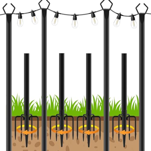 AHRLHR 4 Pack String Light Poles,Poles for Outdoor String lights10 Ft Metal Poles with Fork for Outdoor String Lights,Outdoor Light Poles with Fork,Patio,Deck,Backyard