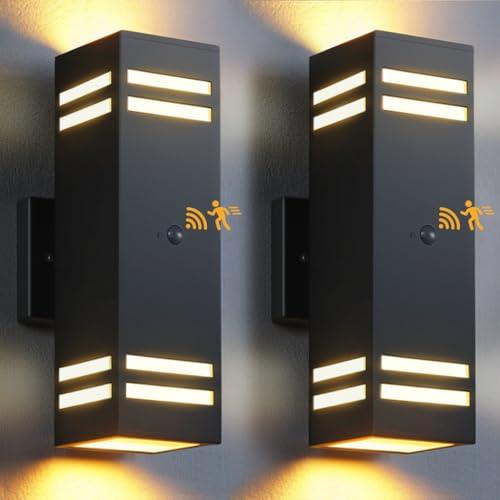 SHIMR Motion Sensor Outdoor Lights, Up and Down Sconce, ETL Listed, 2 Pack