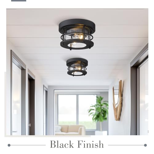 Emliviar 2-Light Round Ceiling Light Fixture, Farmhouse Flush Mount Ceiling Light 10 Inch, Black Finish, WE2085F BK