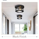 Emliviar 2-Light Round Ceiling Light Fixture, Farmhouse Flush Mount Ceiling Light 10 Inch, Black Finish, WE2085F BK