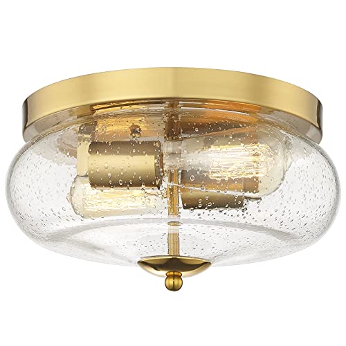 Darkaway Ceiling Light Fixtures Flush Mount, Indoor Outdoor Ceiling Light with Seeded Glass Shade for Hallway, Kitchen, Bedroom, Porch, Gold