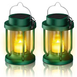 Solar Lantern Outdoor & Indoor Use – Hanging Solar Lights with Realistic Flickering Flameless Candle, Weatherproof for Gardens, Patios, Trees, and Lawns (Green, 2 Pack)