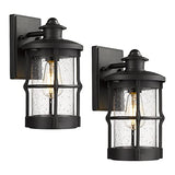 Outdoor Wall Sconces, Outdoor Wall Lights, Exterior Wall Mount Lighting, Wall Light Fixture in Black Finish with Seeded Glass (Black, 2 Pack)