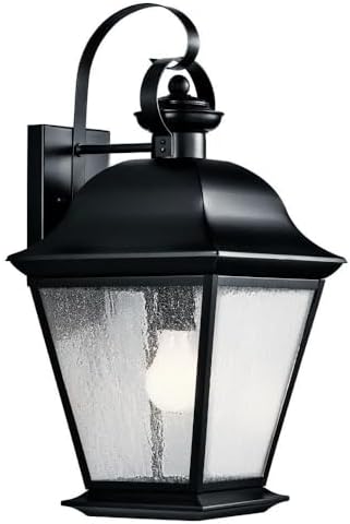 Kichler Mount Vernon 1-Light Outdoor Wall Light in Black, Clear Seeded Glass for Traditional Exterior Style, (9.5" W x 19.5" H x 10.25" D), 9709BK