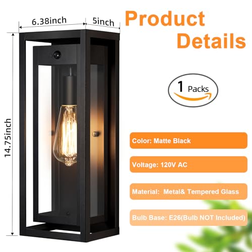 15" Motion Sensor Outdoor Wall Lights, Outdoor Sconces, 1 Pack