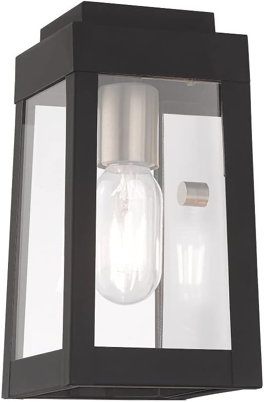 Livex Lighting 20851-91 Oslo - 9.5" One Light Outdoor Wall Lantern, Brushed Nickel Finish with Clear Glass,Silver | Lumora