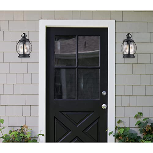 Westinghouse 6120400 Canyon Craftsman-Style One Light Outdoor Wall Fixture with Dusk to Dawn Sensor, Textured Black Finish, Clear Crackle Glass