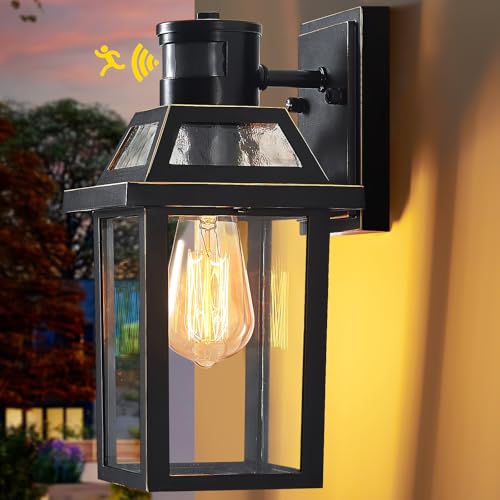 Motion Sensor Porch Light, Dusk to Dawn Outdoor Wall Light, Black, 1 Pack