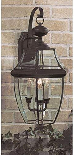 Quoizel Newbury Outdoor Wall Lantern, 23 Inch 3-Light Mystic Black Wall Sconce, French Country Exterior Wall Lantern Fixture, E12 Base, Clear Glass, Outside Lights for Patio, Porch, Garage or Yard