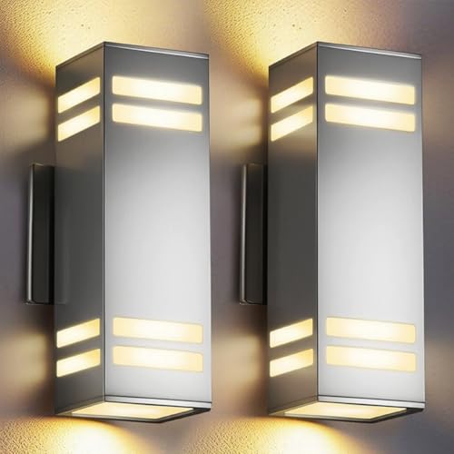SHIMR Dusk to Dawn Outdoor Wall Lights, Modern Up and Down Sconce, 2 Pack