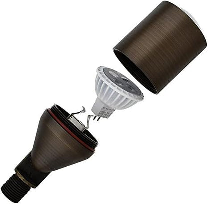 MarsLG BRS1 ETL-Listed Solid Brass Low Voltage Landscape Directional Spot Up Light in Antique Brass Finish with Adjustable Glare Guard, Ground Spike and Free MR16 LED Bulb (4-Pack), 36UL01BSx4
