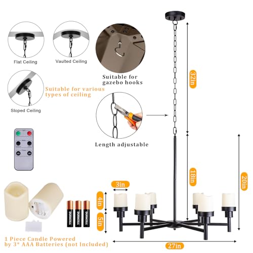 Battery Operated Chandelier, Outdoor Hanging Candle Lights Battery Gazebo Lights, Outdoor Chandelier for Gazebo, Canopy, Pergola, Porch, Tent Decor (6)