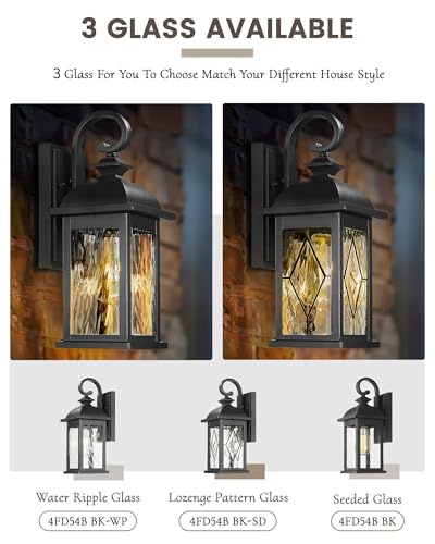 FEMILA 21" Large Exterior Wall Light Fixtures, 2 Pack Anti-Rust Waterproof Outdoor Wall Lantern Porch Lights for Entryway, Patio, Garage, Doorway, Matte Black, 4FD54B2-2PK BK-WP