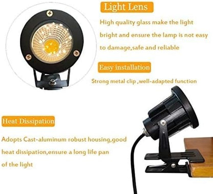 Kiven ‎Aluminum Clip On Light 7W LED Indoor/Outdoor Spotlight with Waterproof Switch Plug in Cord(9.8FT) Accent Lighting for Plants Advertising Board - 4000K Natural Light