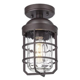 Emliviar Oil Rubbed Bronze Finish Light Fixture Ceiling Mount, Retro 11.1" Semi Flush Lighting with Water Ripple Glass Shade, GE255LF ORB-WG