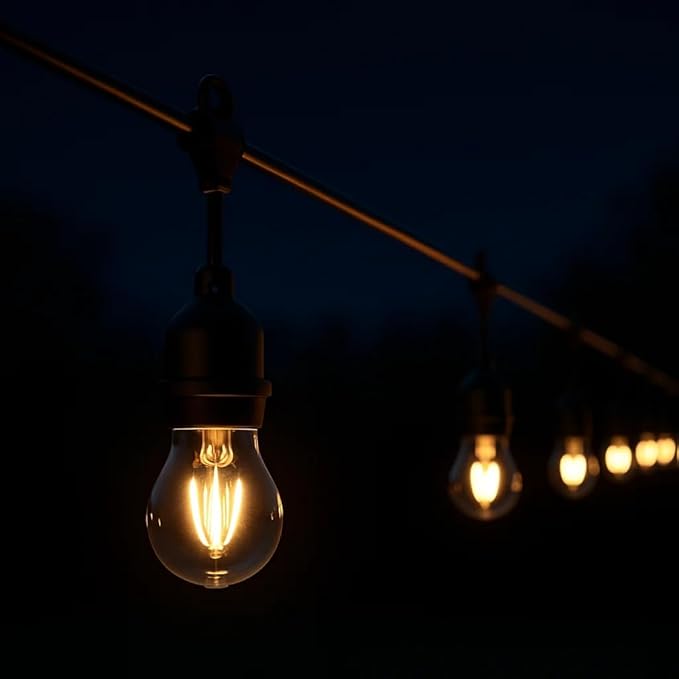 Outdoor Commercial Shatterproof LED String Light – 6 Bulbs, Plug-in, Weather-Resistant, Warm White, Energy-Efficient (12FT)