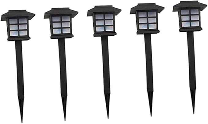 DOITOOL 5 Pcs Solar Garden Pathway Lights Outdoor Solar Powered Spike Landscape Lighting for Walkway Lawn Patio Driveway with Warm LED Glow Black