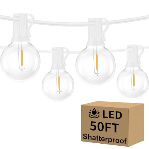 Bosceos Outdoor G40 LED Globe String Lights Waterproof 50FT, White Wire