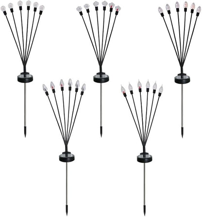 Solar Powered Garden Lights, Red White Blue Firefly Branch Lights, LED Decorative Stake Lights for Outdoor Pathway, Lawn, Patio (Round Ball Style, 4)
