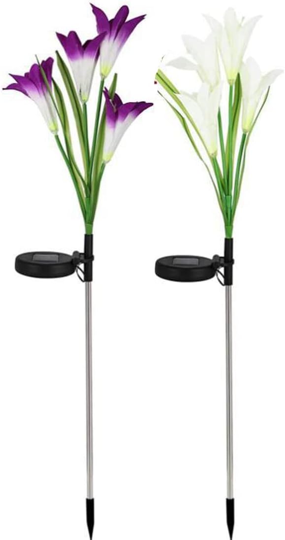 Ulalaza 2PCS Garden Solar Lights Multi-Color Changing 4 LED Flower Stake Light Decorative Landscape Lawn Yard Outdoor Lights Purple and White Length is 800mm/30inch