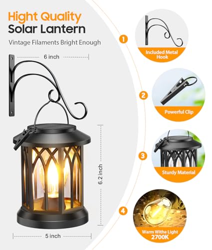 Solar Lanterns Outdoor Waterproof 4 Pack, Upgraded Solar Lantern Outdoor