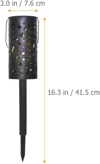 Kisangel 4pcs Solar Stake Lamps Iron Star and Crescent Cutout Lawn Lights Solar-Powered Outdoor Garden Path Lighting for Yard Decoration