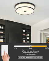 16 inch Flush Mount Ceiling Light, 3-Light Close to Ceiling Light Fixtures with Black Finish for Livingroom Bedroom Kitchen Diningroom(Black)