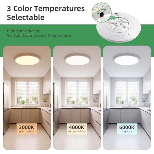 15.8Inch White LED Flush Mount Ceiling Light, 32W, 3480LM, 3CCT Selectable