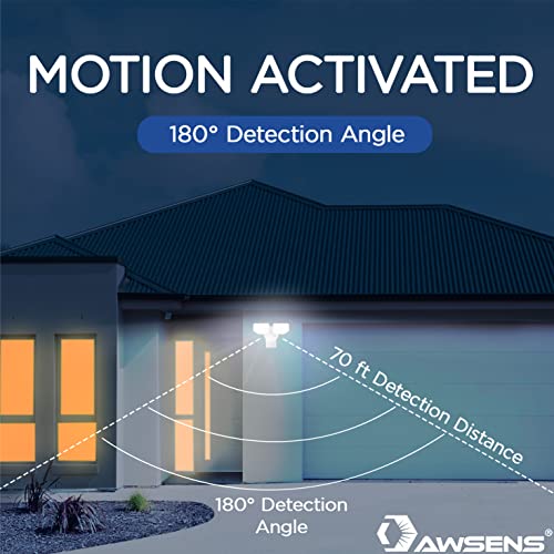 30W LED Motion Sensor Security Light Outdoor, 2 Head Adjustable, 180 Degree, 2600 LM, 5100 K, ETL Water Resistant, for Patio, Garage, Porch, White