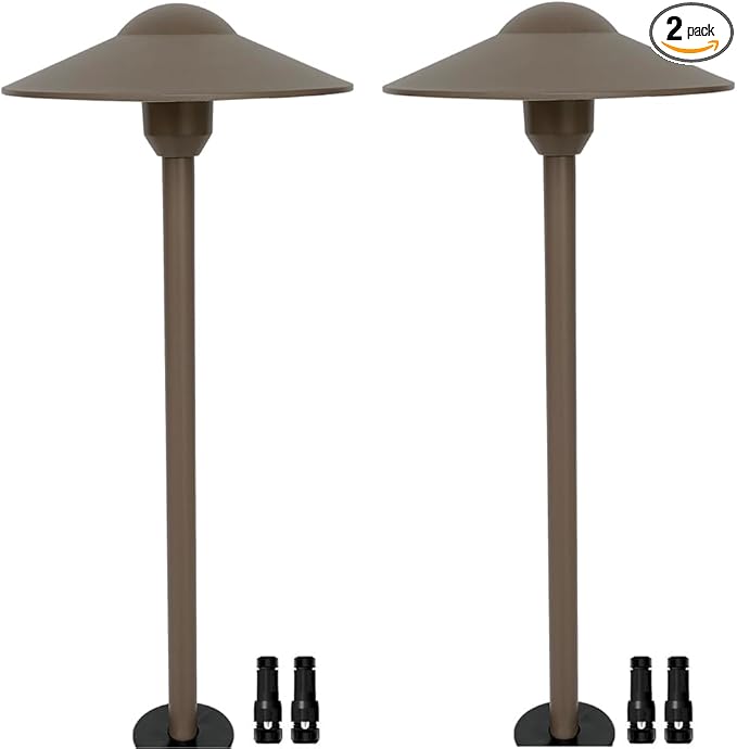 Low Voltage Path Lighting Cast Aluminum Construction for Outdoor Walkway Area Garden Yard Pathway Landscape Lighting,Replaceable 3W G4 LED Bulb Warm White Textured Bronze Finish Pack of 2