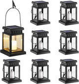GIGALUMI 8 Pack Solar Hanging Lantern Outdoor, Candle Effect Light