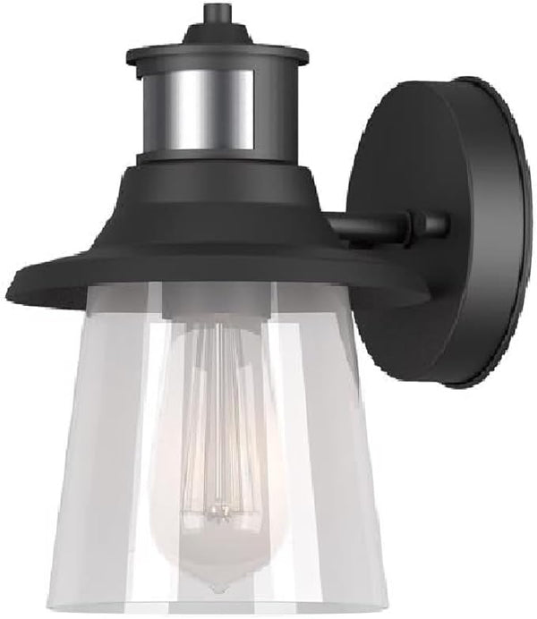 Globe Electric 32982 1-Light Motion Sensor Wall Sconce, Outdoor, Matte Black, Clear Seeded Glass Shade, 150 | Lumora