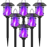 Dynaming 6 Pack Solar Flame Torch Lights Outdoor, Dual Use Flickering Purple Flame Garden Light, Hanging Lantern, Auto On/Off & Waterproof Halloween Lighting for Lawn Patio Yard Walkway Driveway