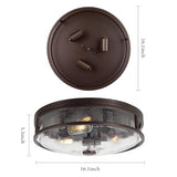 16 Inch Large Flush Mount Ceiling Light Fixture with Seeded Glass, Bronze