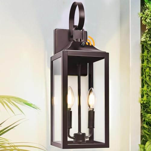 19" Oil Rubbed Bronze Dusk to Dawn Outdoor Wall Light, Modern Porch Lights